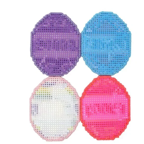 Handmade Easter Colorful Eggs Stitched Yarn Needlepoint Plastic Canvas Coasters - Picture 2 of 3